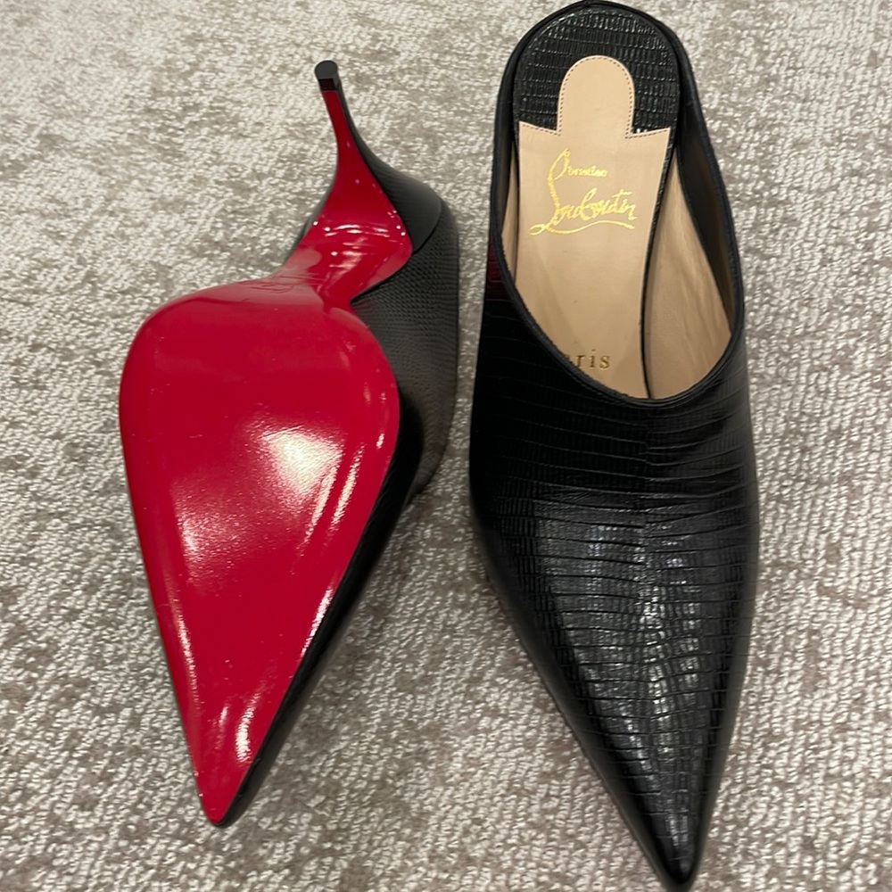 Brand new unworn Christian louboutin black italian leather mule 2 inch heel